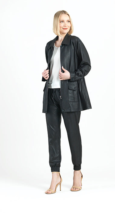 Clara Liquid Leather Utility Jacket W/Drawstring Waist