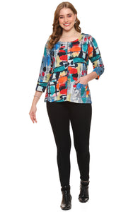 Parsley Scoop Neck 3/4 Sleeve Pocket Top