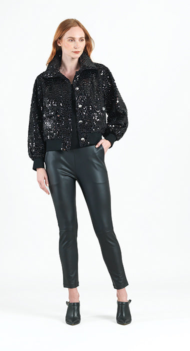 Clara Shimmer Crushed Faux Fur Button Front Plush Jacket W/Pockets