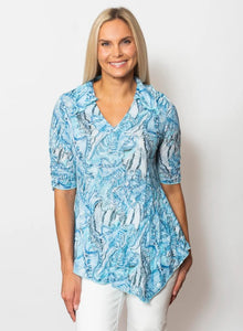Sno Skins Crinkle V Neck with Wide Collar Asymmetrical Hem