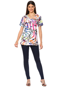 Parsley V Neck Short Sleeve Printed Knit Top