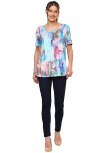 Parsley Short Sleeve Scoop Neck Abstract Print Top