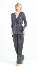 Clara Shimmer Stripes Pull Over V Neck Tunic w/Side Tie