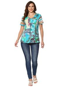 Parsley Plus Short Sleeve Stripe Swing Top