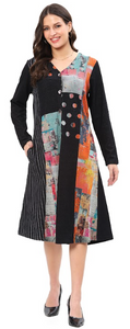 Parsley V Neck Long Sleeve Patch Dress
