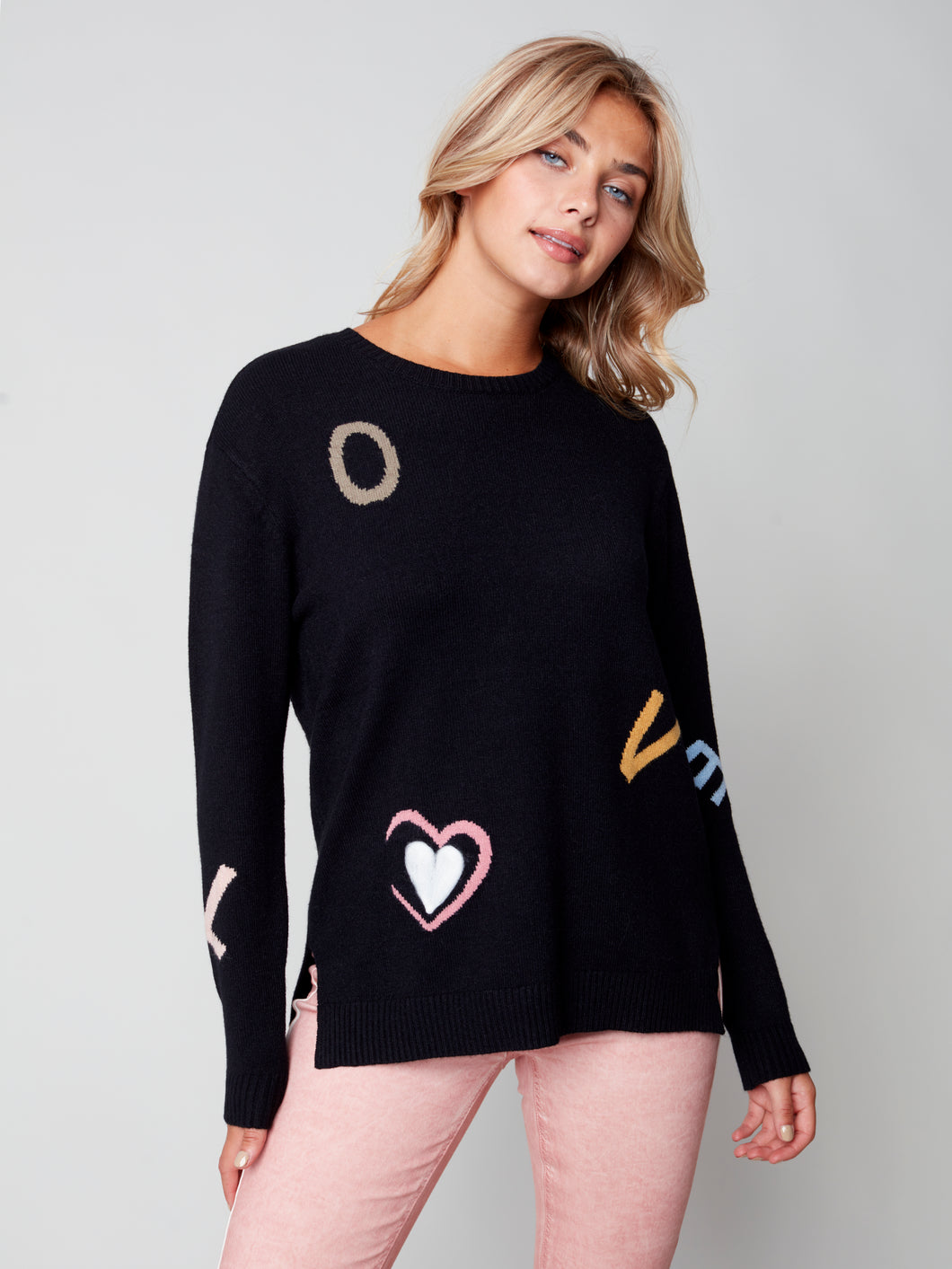 Charlie B Crew Neck Sweater With Love Letters