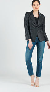 Clara Liquid Leather Single Button Blazer With Notched Lapel