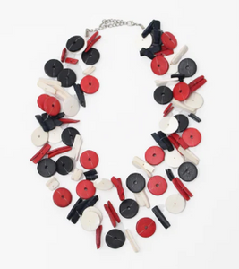 Sylca 3 Strand Wood Piece Necklace