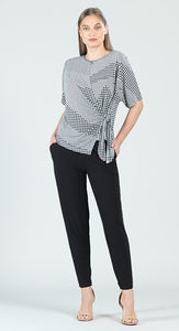 Clara Houndstooth Print Side Tie Loose Knit Top