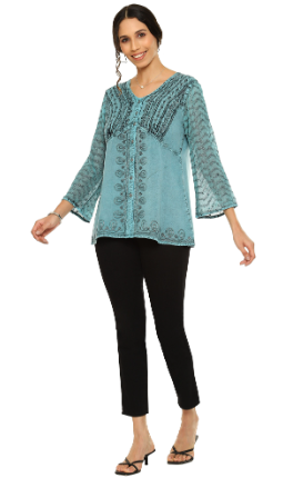 Parsley Embroidered Empire Blouse