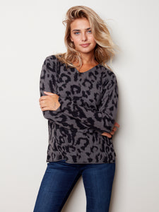 Charlie B V Neck Abstract Animal Print Sweater