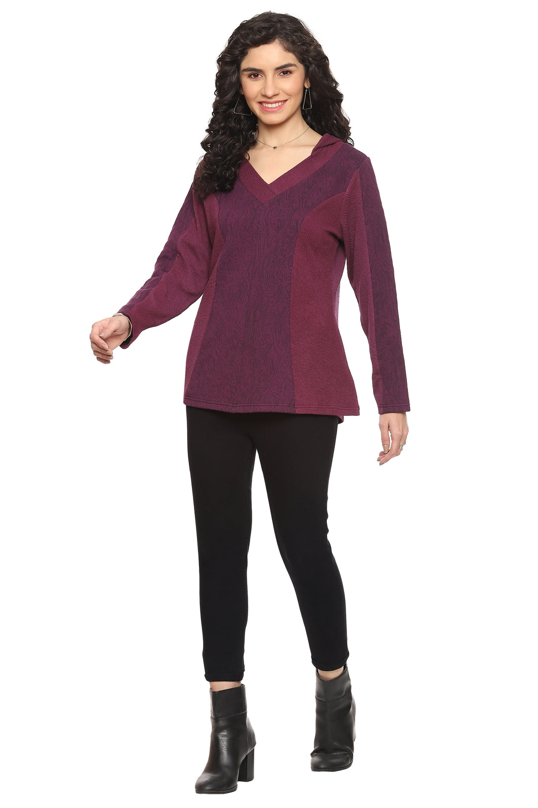 Parsley V Neck Knit Hoodie Top