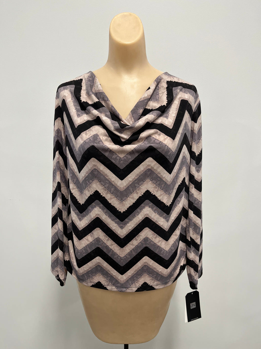 Clara Zig Zag Print Cowl Top W/Side Ruching