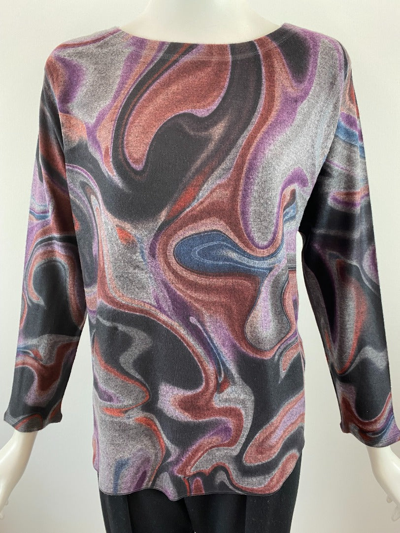 Nally Brushed Marble Swirl Knit Top
